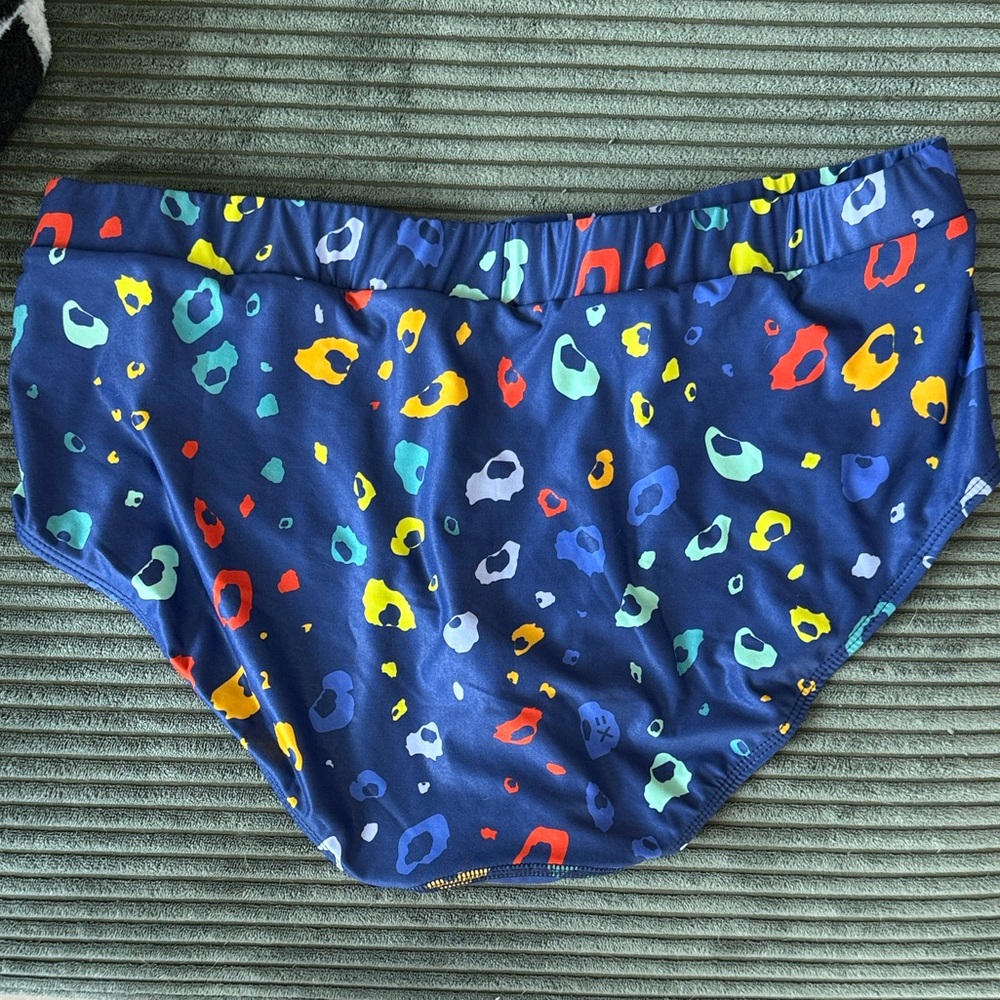 NEW UNUSED - TomboyX Swim bottom  - Blue with Colorful Leopard Print. NWOT